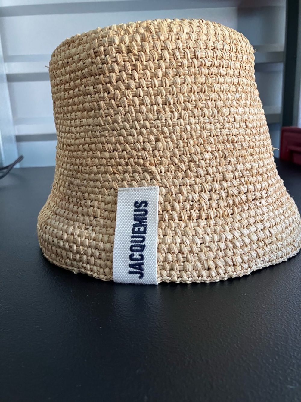 Jacquemus Beige Straw Hat with Black Logo Tag - Picture 9 of 9